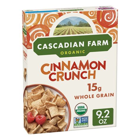 Cascadian farm - 35 g Whole Grain Per Serving; At Least 48 g Recommended Daily; 5 g Fiber Per Serving; USDA Organic; Kosher Dairy; Bursting with whole-grain goodness, this yummy day-starter blends the crunch and flavor of wheat, corn and rice with just a hint of sugar.